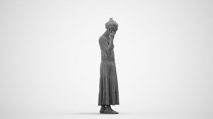 3D people model woman casual standing, scanned human for 3ds Max rendering, wireframe side view