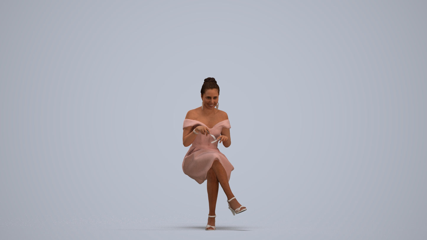 3D human model woman formal sitting, photogrammetry scanned person for archviz, standing pose render