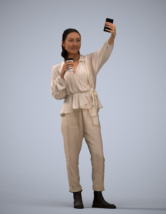 scanned 3D woman casual standing, photogrammetry people for Enscape and V-Ray