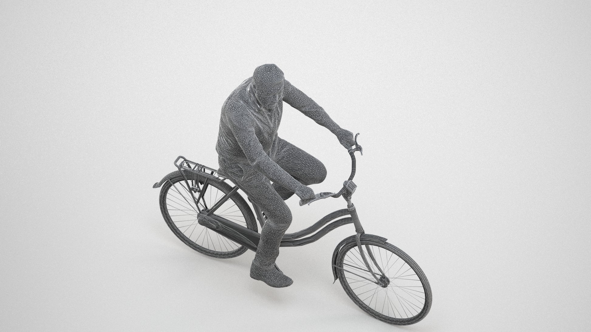 realistic 3D people man casual cycling, render-ready for V-Ray and Corona, FBX OBJ, wireframe three-quarter view