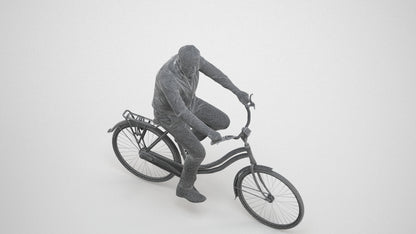 realistic 3D people man casual cycling, render-ready for V-Ray and Corona, FBX OBJ, wireframe three-quarter view