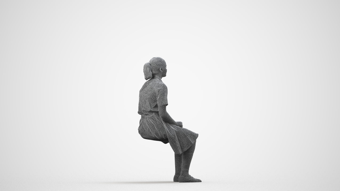 realistic 3D human girl kids, archviz people FBX OBJ for Blender, wireframe side view