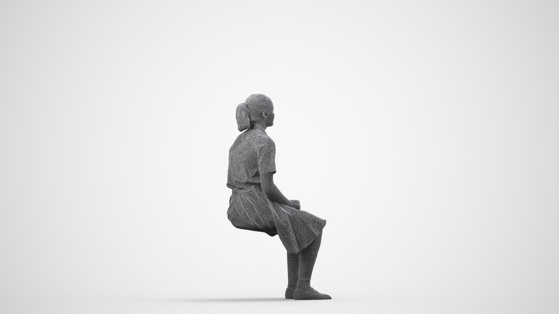 realistic 3D human girl kids, archviz people FBX OBJ for Blender, wireframe side view