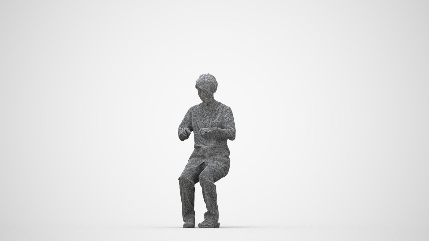 realistic 3D human senior woman medical, archviz people FBX OBJ for Blender, wireframe back view