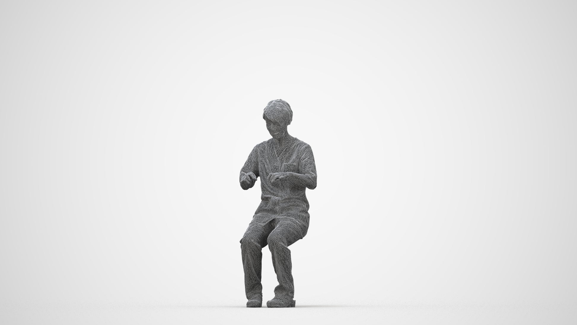 realistic 3D human senior woman medical, archviz people FBX OBJ for Blender, wireframe back view