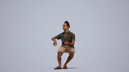 3D people model man casual sitting, scanned human for 3ds Max rendering, standing pose render
