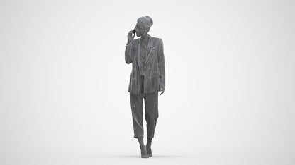 3D human model woman business walking, photogrammetry scanned person for archviz, three-quarter front view render