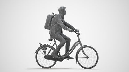 3D scanned man cycling business, photorealistic archviz people for Enscape and SketchUp, wireframe side view