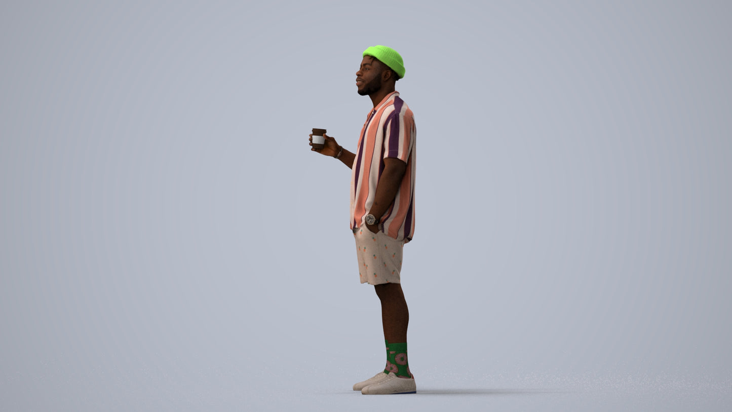 3D scanned man standing casual, photorealistic archviz people for Enscape and SketchUp, three-quarter view render