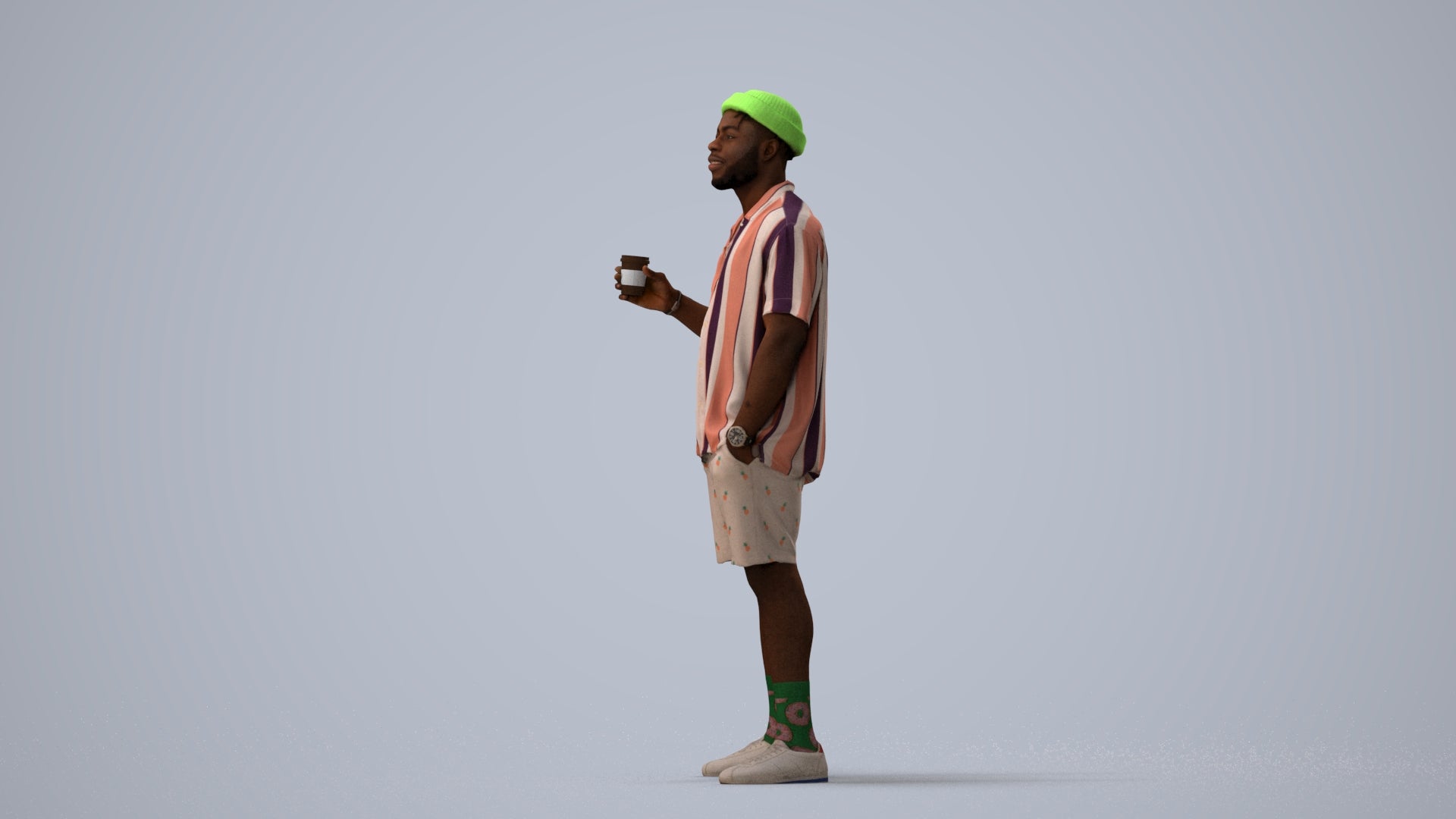 3D scanned man standing casual, photorealistic archviz people for Enscape and SketchUp, three-quarter view render