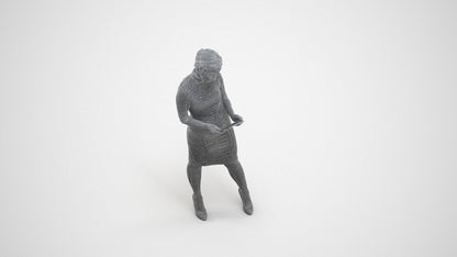 3D scanned woman standing business, photorealistic archviz people for Enscape and SketchUp, wireframe three-quarter view