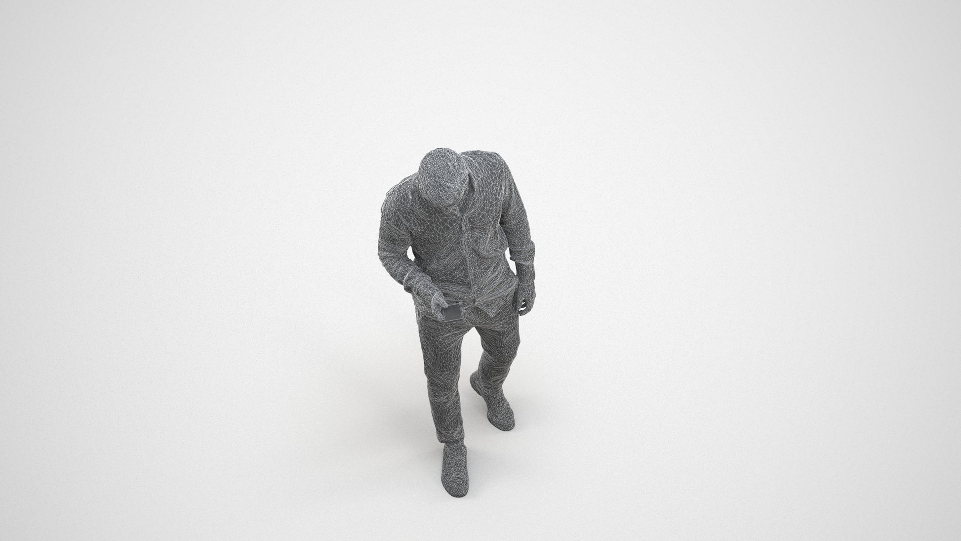 realistic 3D human man casual walking, archviz people FBX OBJ for Blender, wireframe three-quarter view