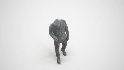 realistic 3D human man casual walking, archviz people FBX OBJ for Blender, wireframe three-quarter view