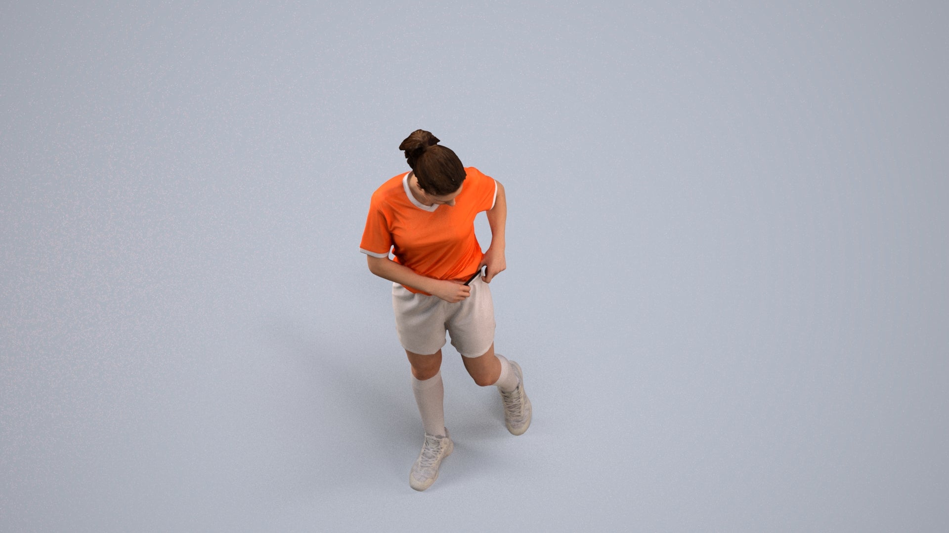 3D human model woman sport, photogrammetry scanned person for archviz, back view render