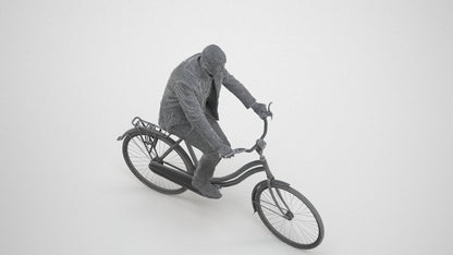 realistic 3D senior man business cycling, scanned archviz people for Blender and 3ds Max, wireframe three-quarter view