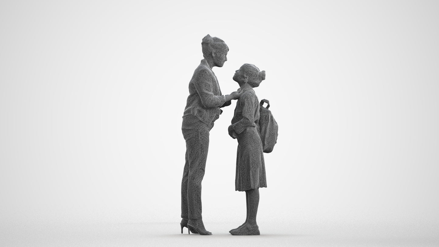 3D scanned girl kids casual, photorealistic archviz people for Enscape and SketchUp, wireframe front view
