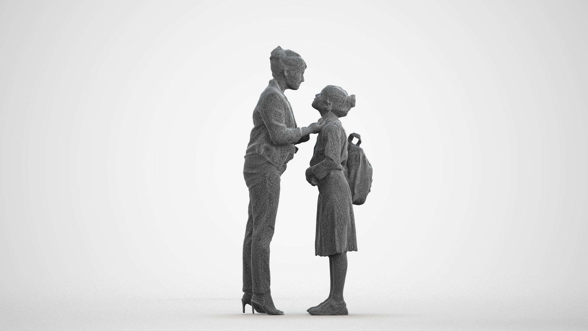 3D scanned girl kids casual, photorealistic archviz people for Enscape and SketchUp, wireframe front view
