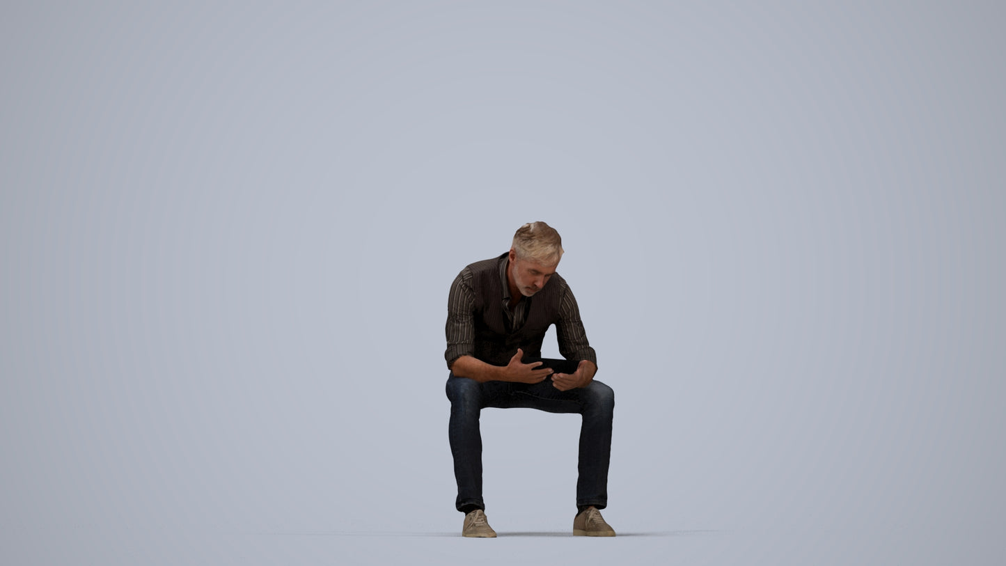 scanned 3D man casual sitting, photogrammetry people for Enscape and V-Ray, top-down view render