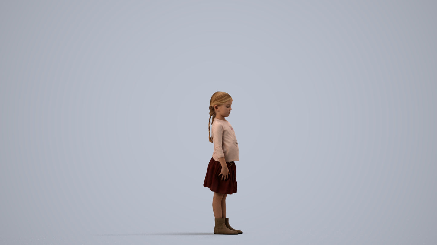 scanned 3D girl casual kids, photogrammetry people for Enscape and V-Ray, side view render