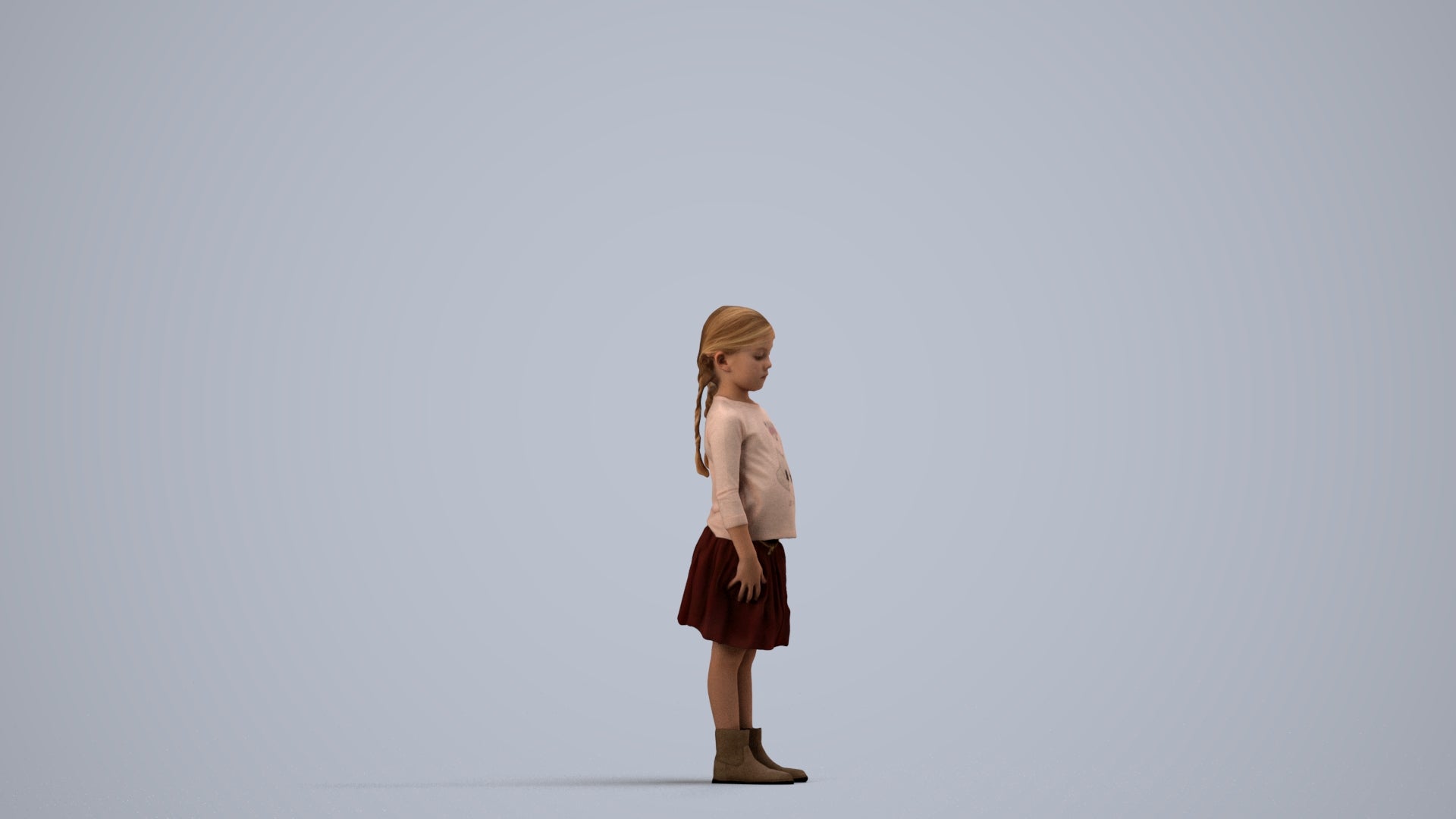 scanned 3D girl casual kids, photogrammetry people for Enscape and V-Ray, side view render