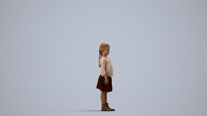 scanned 3D girl casual kids, photogrammetry people for Enscape and V-Ray, side view render