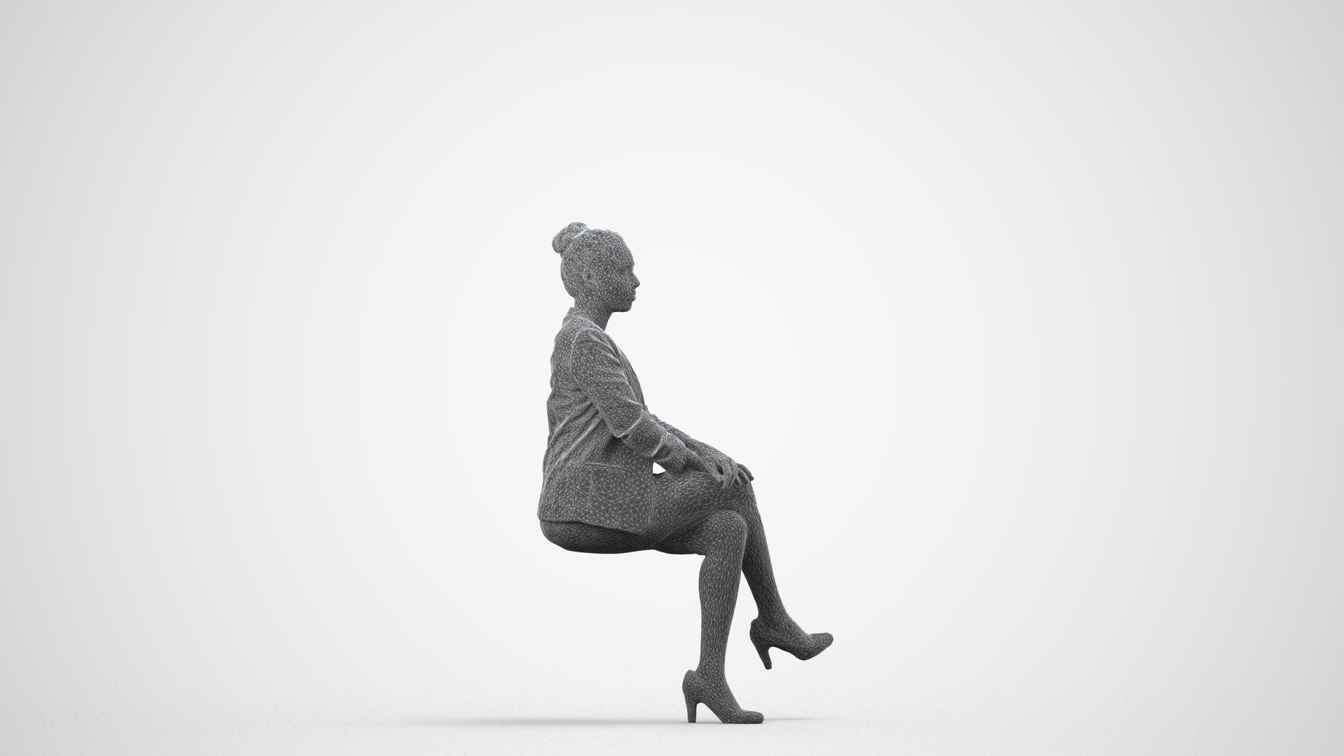 3D scanned woman business, photorealistic archviz people for Enscape and SketchUp, wireframe side view