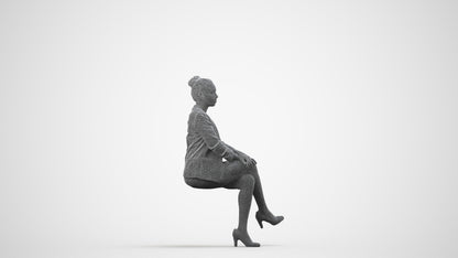 3D scanned woman business, photorealistic archviz people for Enscape and SketchUp, wireframe side view