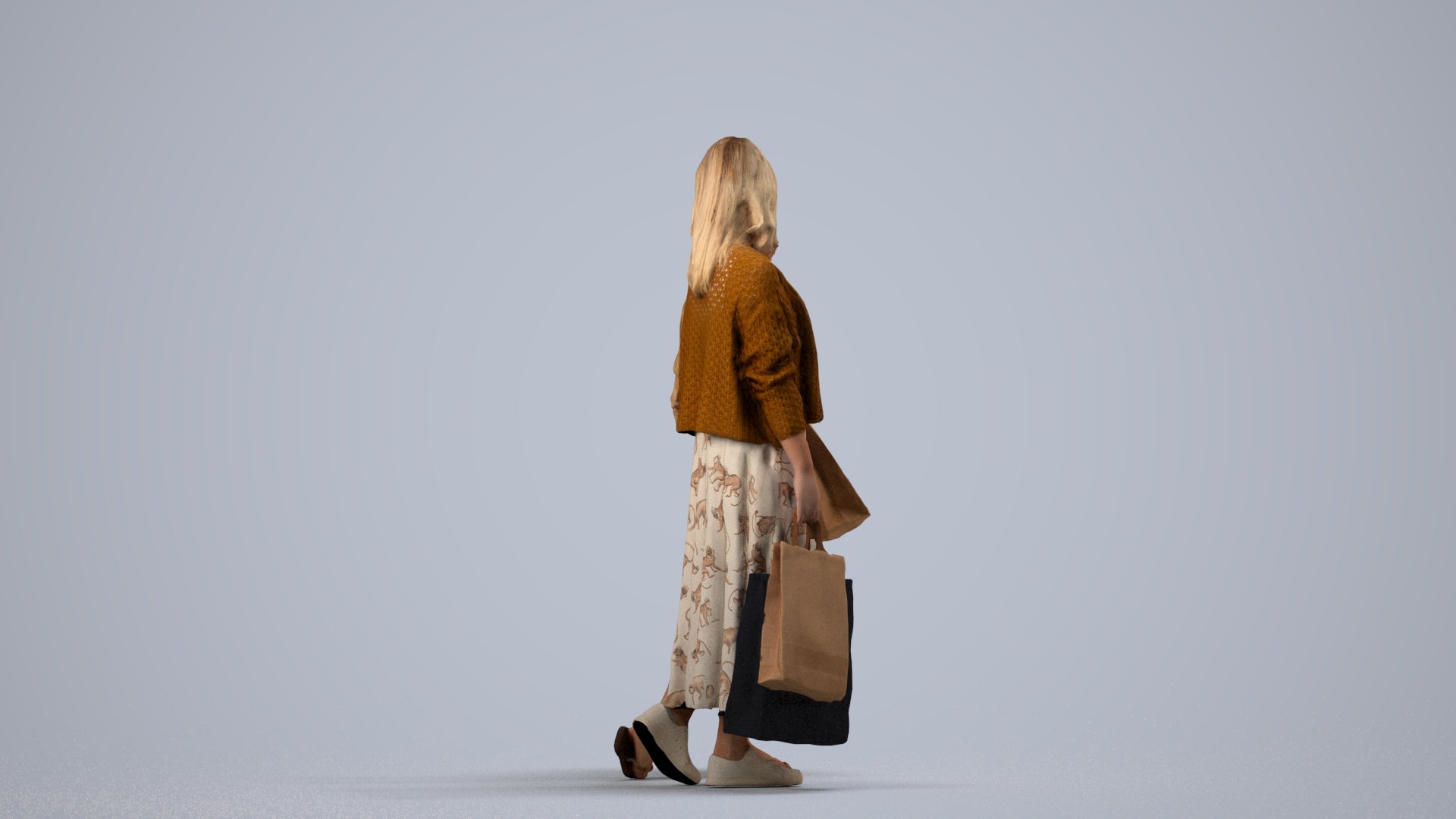 3D people model girl casual kids, scanned human for 3ds Max rendering, side view render