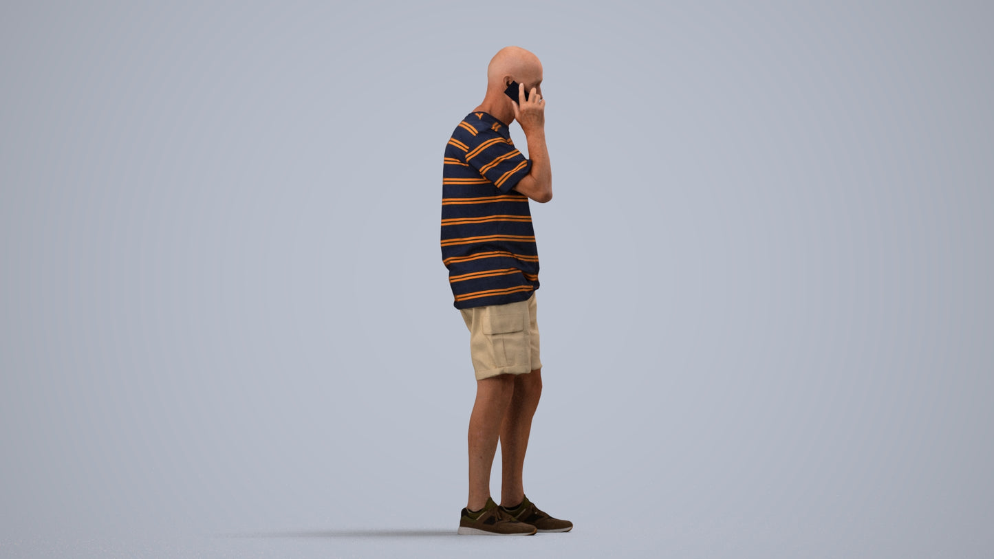 photogrammetry 3D senior man casual standing, realistic human model archviz FBX, side view render
