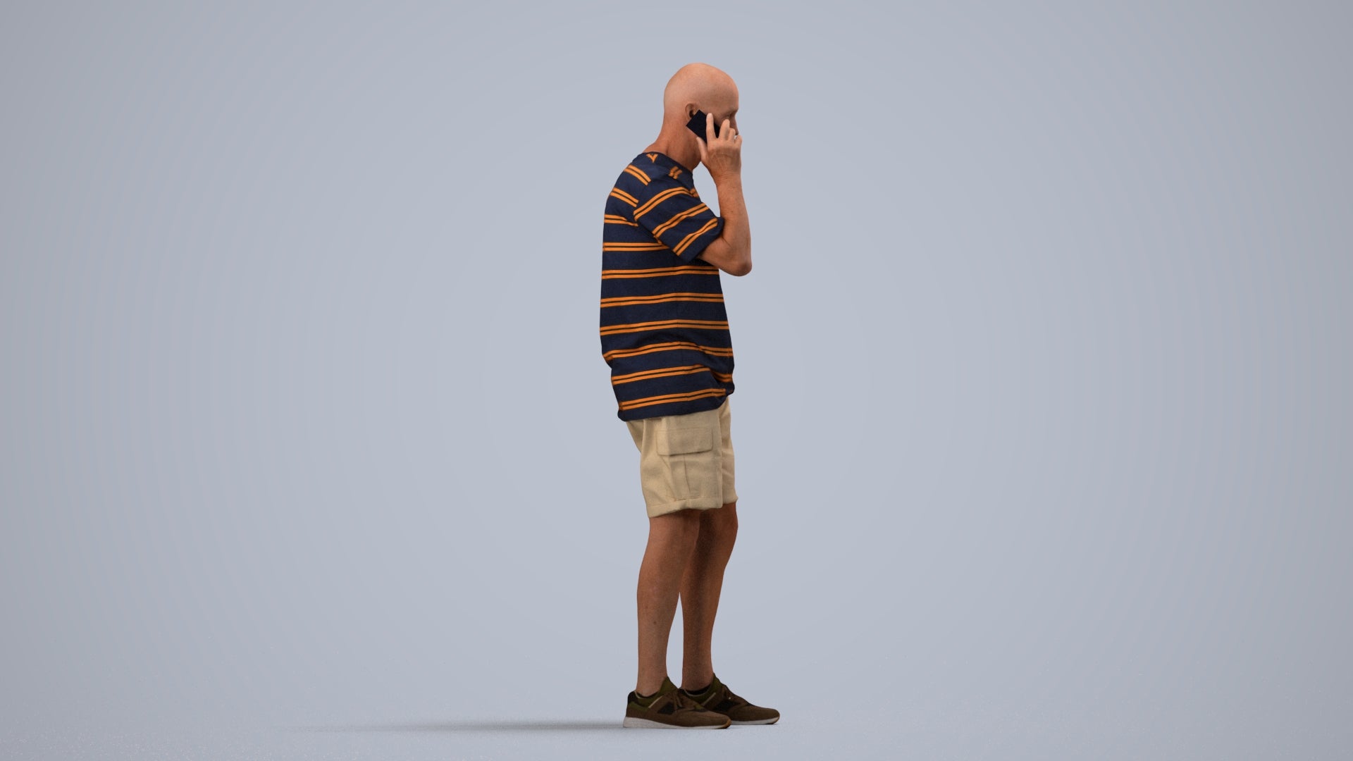 photogrammetry 3D senior man casual standing, realistic human model archviz FBX, side view render