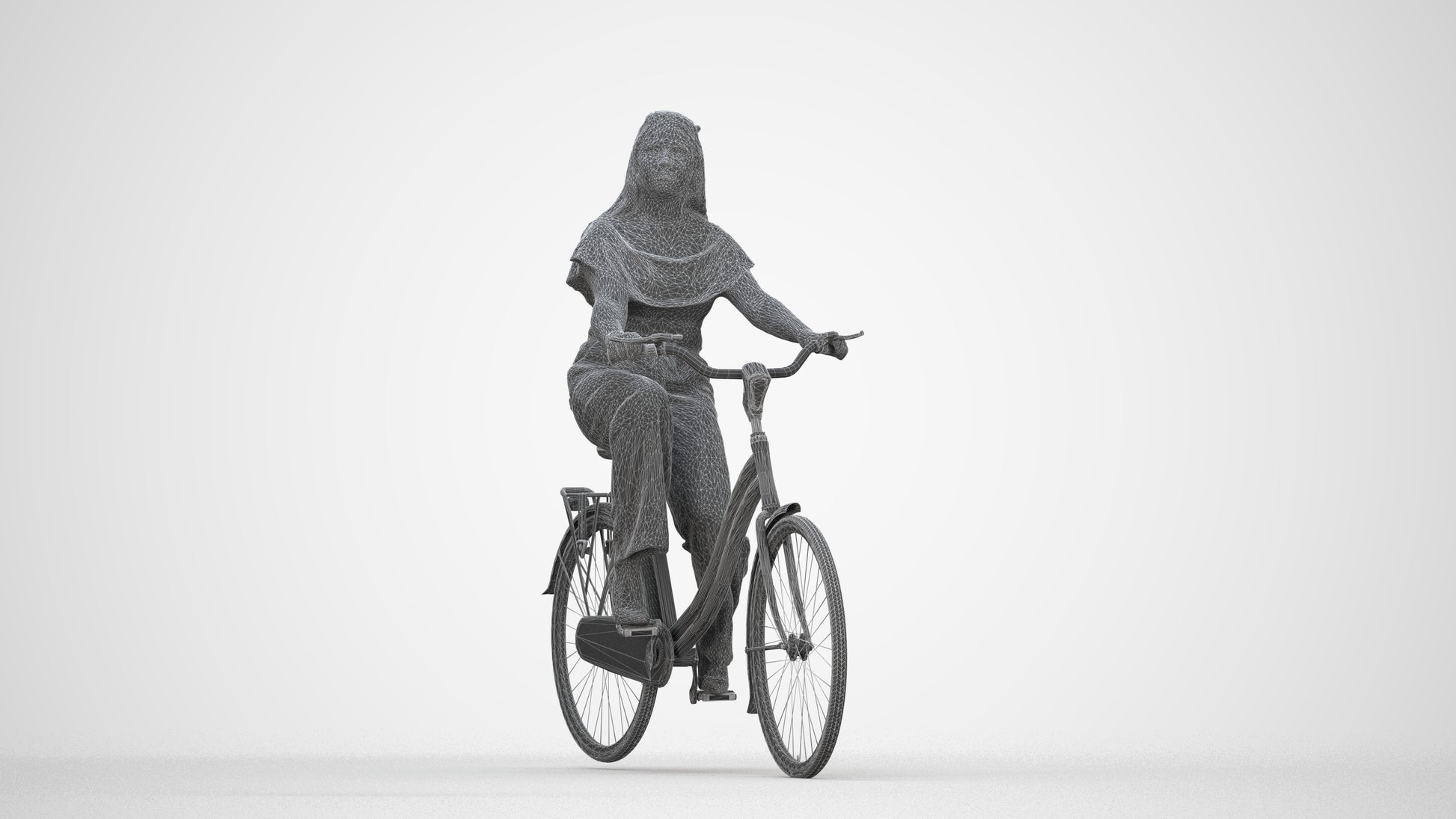 photogrammetry 3D woman casual cycling, realistic human model archviz FBX, wireframe back view