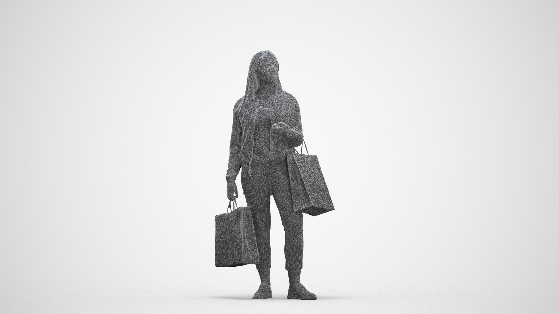 scanned 3D woman casual shopping, photogrammetry people for Enscape and V-Ray, three-quarter front view render