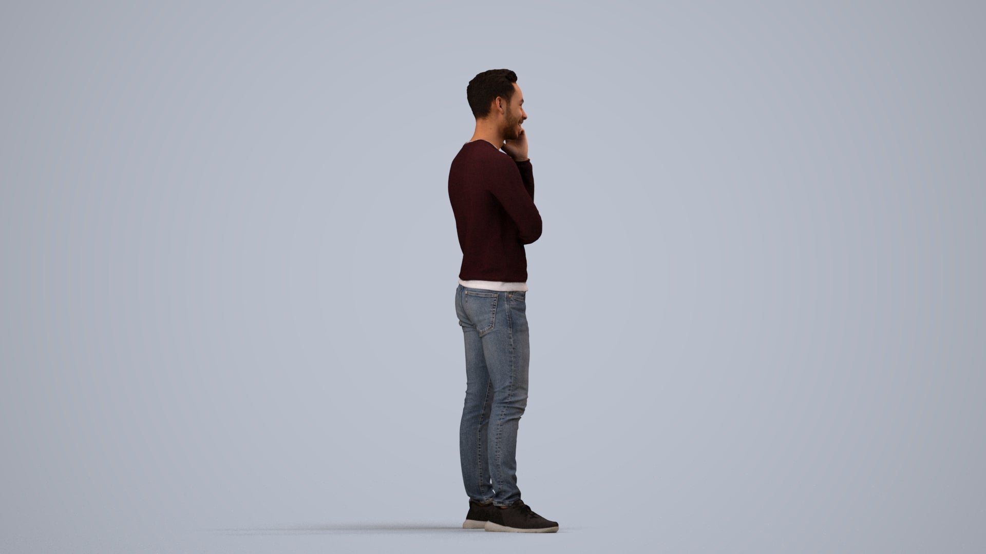 3D human model man casual standing, photogrammetry scanned person for archviz, side view render