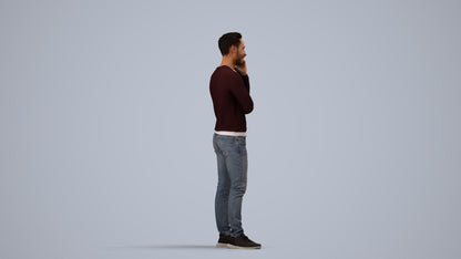 3D human model man casual standing, photogrammetry scanned person for archviz, side view render
