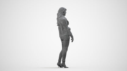 photogrammetry 3D woman casual standing, realistic human model archviz FBX, wireframe side view