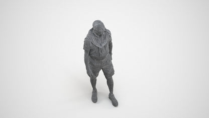 3D scanned senior man standing casual, photorealistic archviz people for Enscape and SketchUp, wireframe three-quarter view