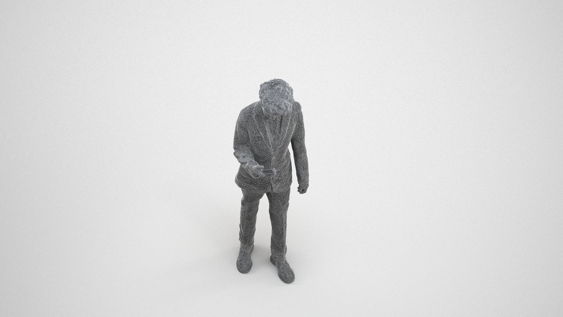 3D human model boy kids, photogrammetry scanned person for archviz, wireframe three-quarter view