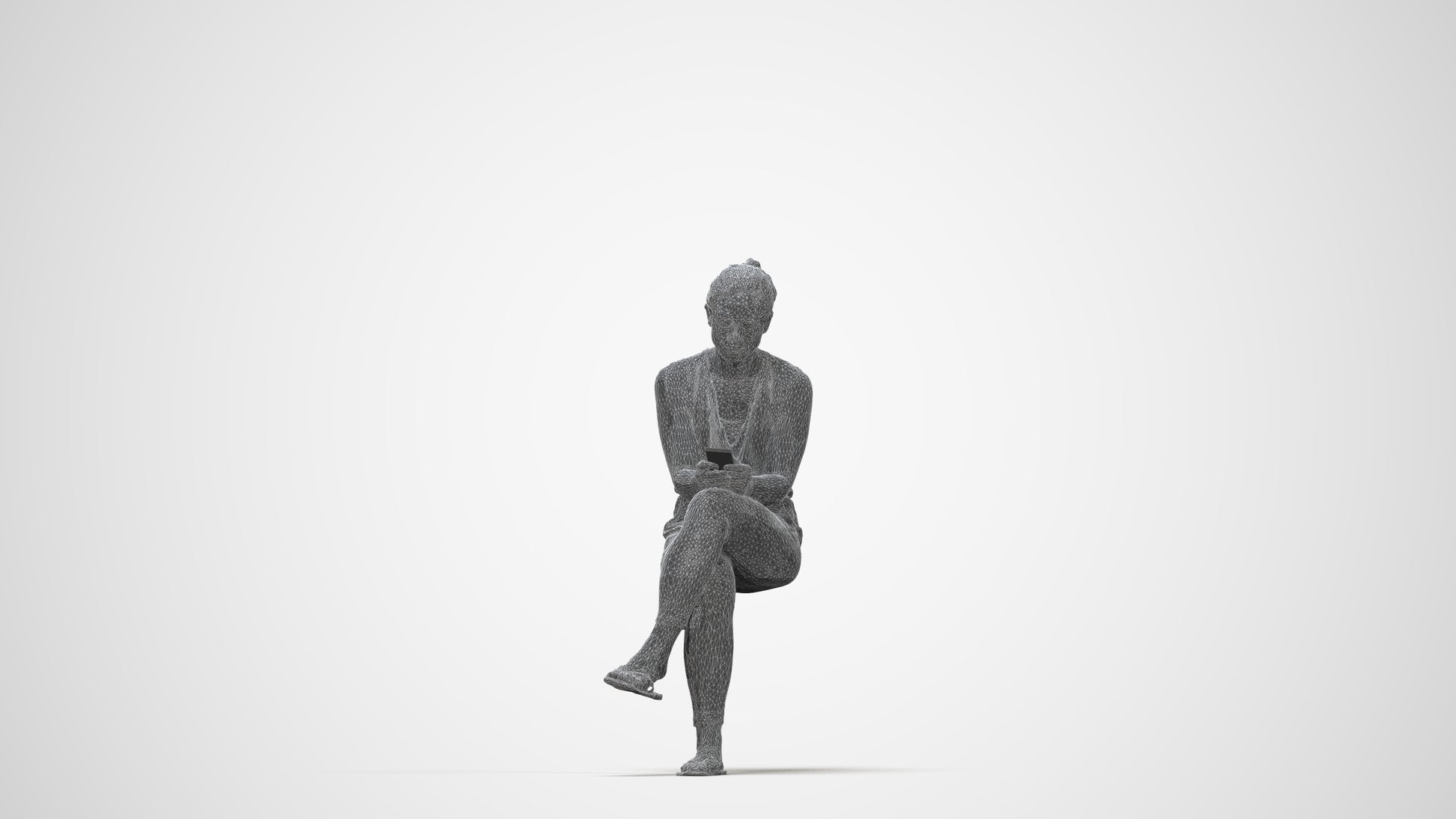 realistic 3D people woman casual sitting, render-ready for V-Ray and Corona, FBX OBJ, wireframe back view