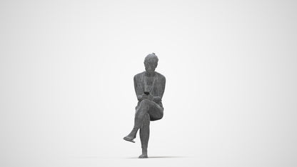 realistic 3D people woman casual sitting, render-ready for V-Ray and Corona, FBX OBJ, wireframe back view