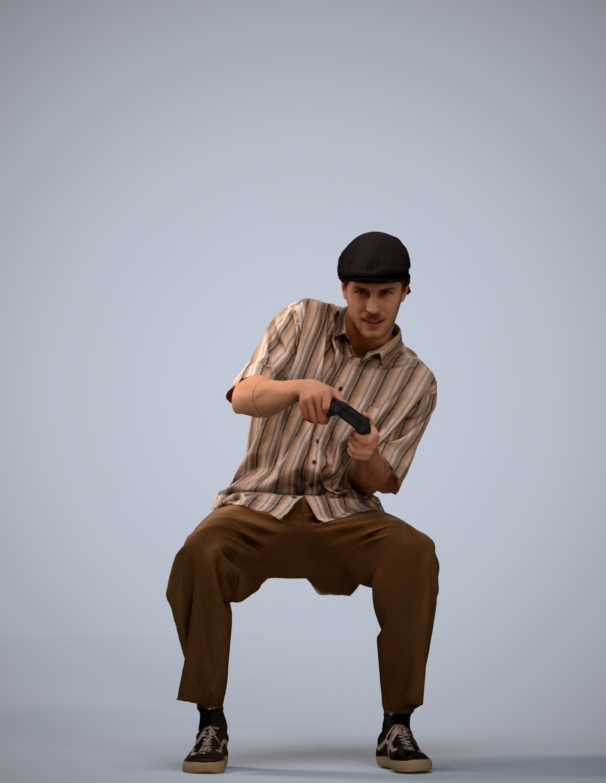 3D human model man casual sitting, photogrammetry scanned person for archviz