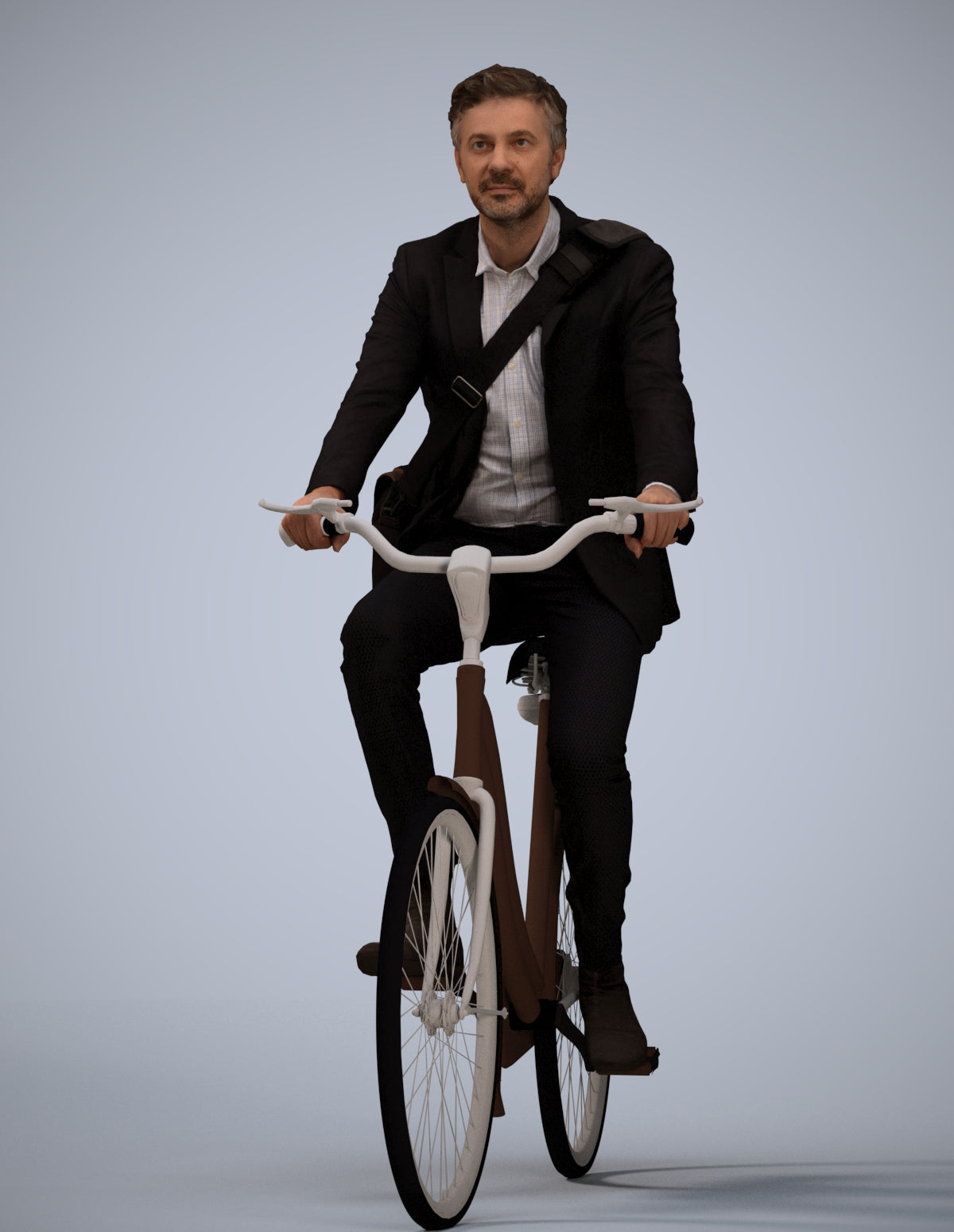 3D human model man business cycling, photogrammetry scanned person for archviz