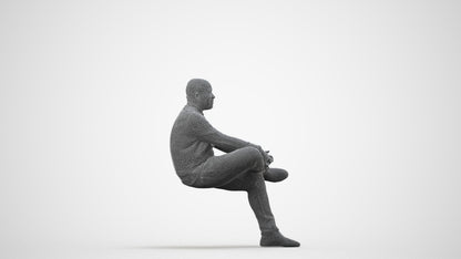 scanned 3D man casual sitting, photogrammetry people for Enscape and V-Ray, wireframe side view