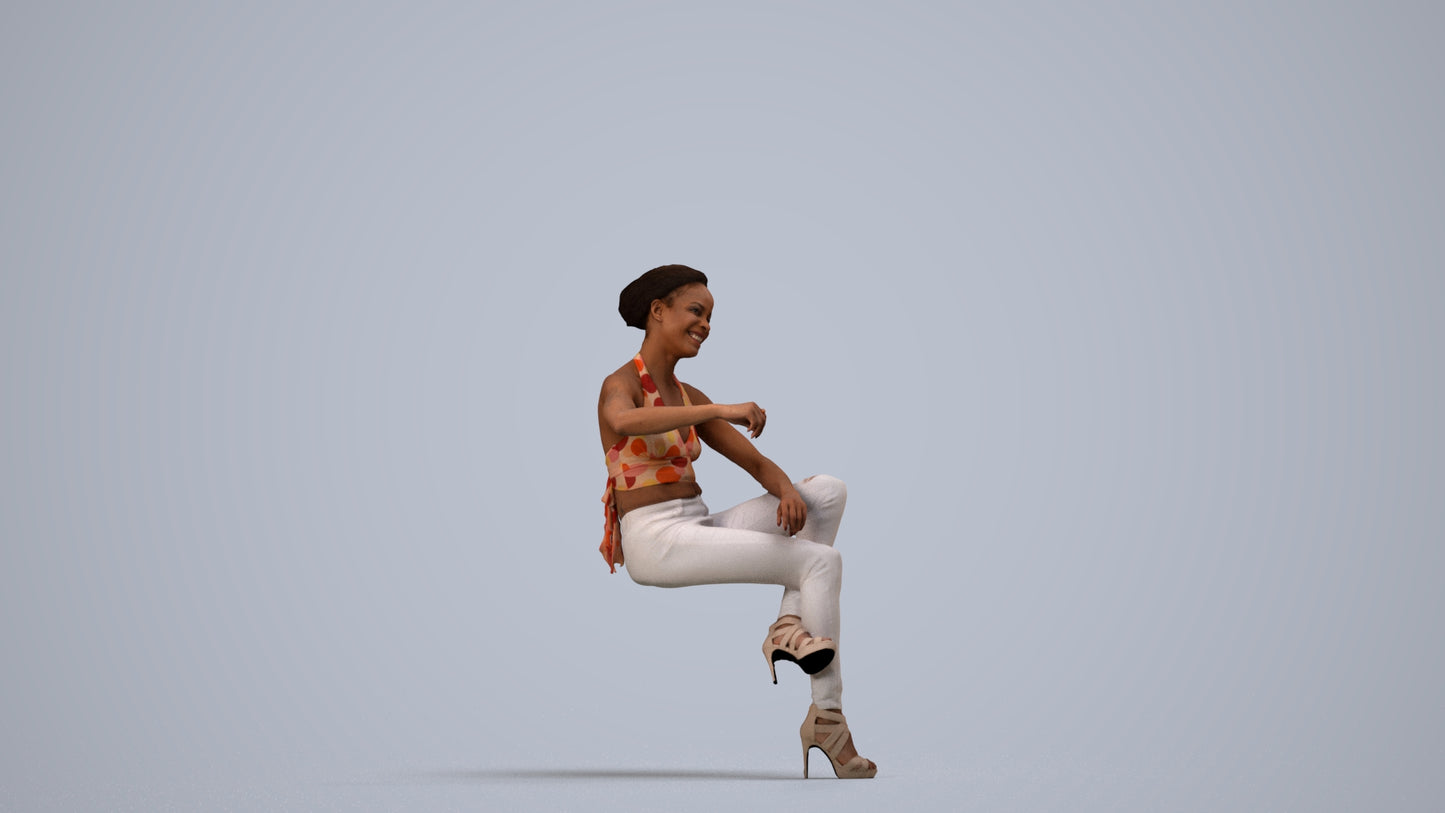 3D people model woman casual sitting, scanned human for 3ds Max rendering, side view render