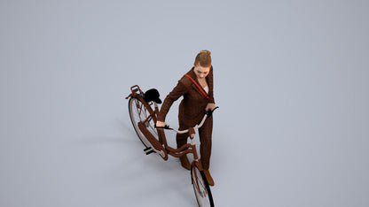 realistic 3D human woman business cycling, archviz people FBX OBJ for Blender, back view render