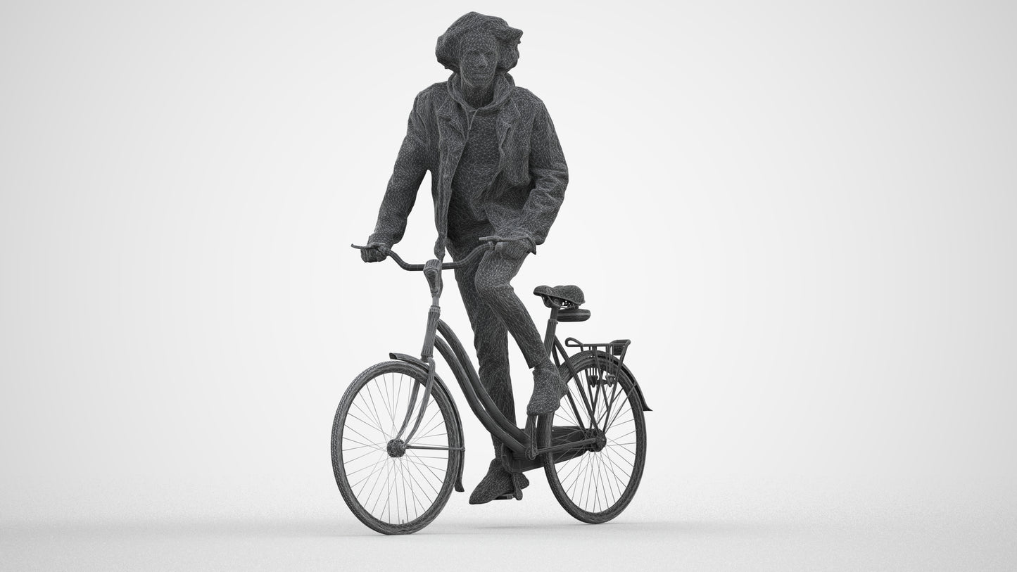 realistic 3D human man casual cycling, archviz people FBX OBJ for Blender, three-quarter front view render