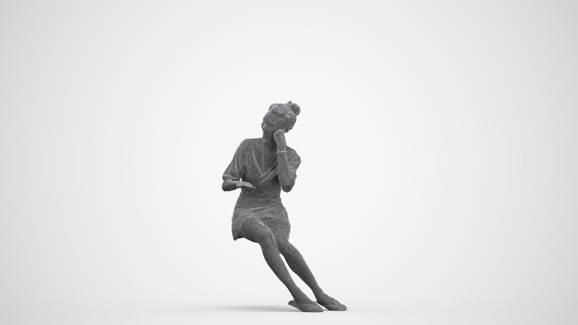 realistic 3D human woman casual sitting, archviz people FBX OBJ for Blender, three-quarter front view render