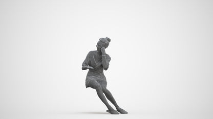 realistic 3D human woman casual sitting, archviz people FBX OBJ for Blender, three-quarter front view render