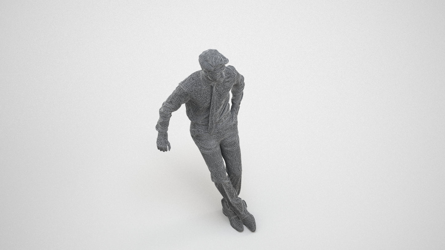 realistic 3D human man business, archviz people FBX OBJ for Blender, wireframe three-quarter view