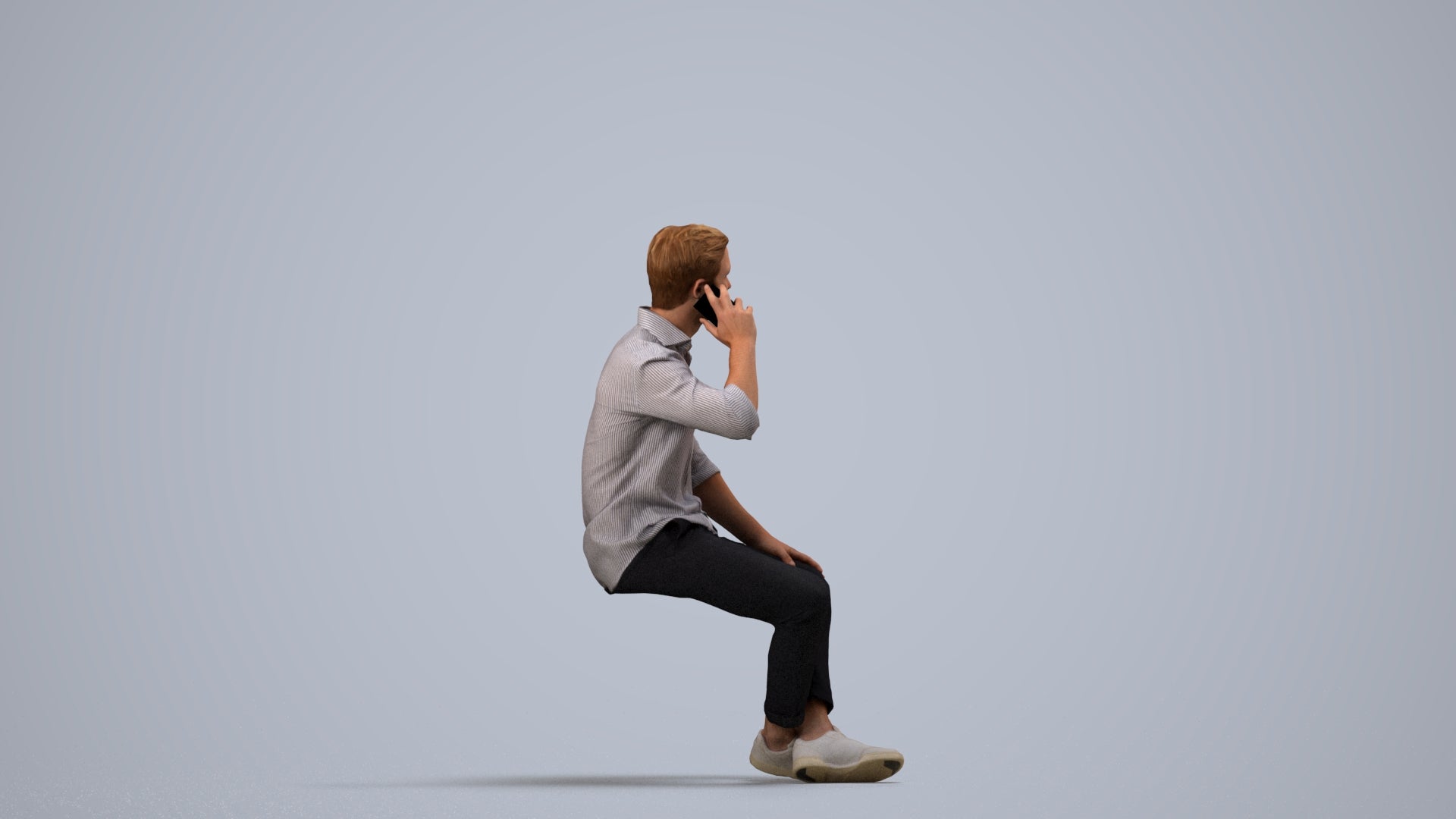 realistic 3D people man casual sitting, render-ready for V-Ray and Corona, FBX OBJ, side view render