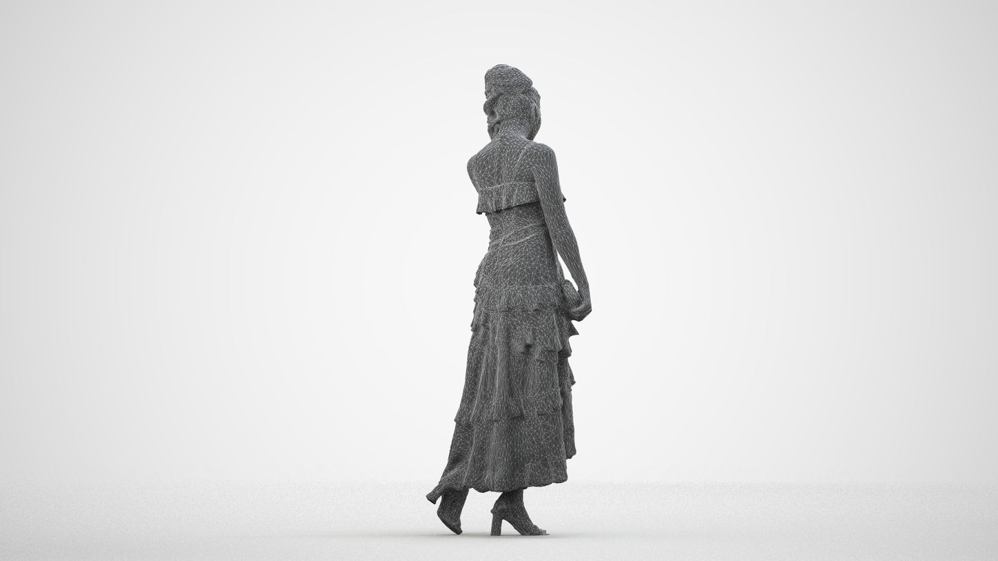 3D scanned woman formalaffairs formal, photorealistic archviz people for Enscape and SketchUp, wireframe side view